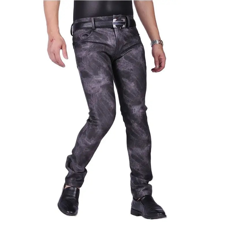 Sexy mens pants PU thick warm punk elastic tight Trouser camouflage shiny pencil smooth stage jeans plus size runner 18 250409Z