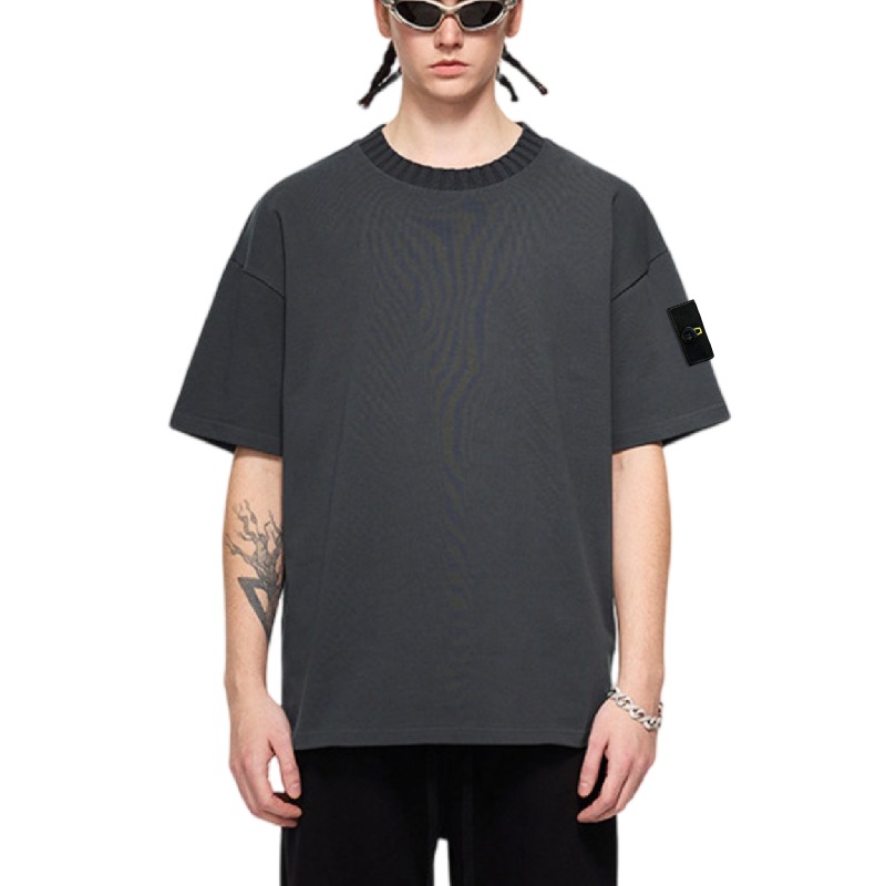 Designer T Shirt Compass Button High-Quality Patch 300gsm Italian STONED LANDLY Oversized Heavy Mens T Shirt Short Sleeve Tee Cotton Solid Color Tre