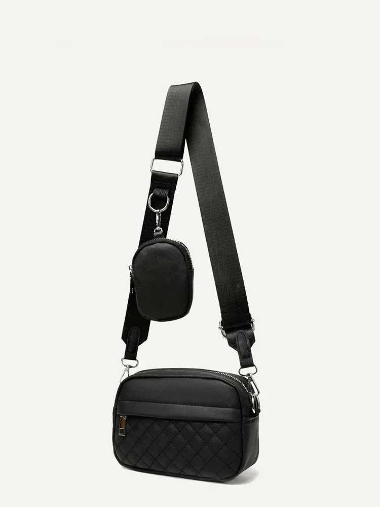 New Womens Mini Quilted Cross Bag with Coin Wallet Solid Color Cross Bag Casual Shoulder Bag Square Zipper Bag W250421