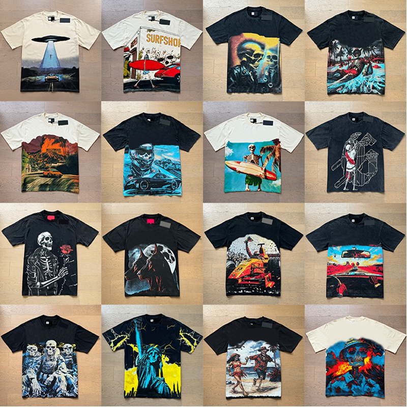 men shirt designer t shirt mens t shirt graphic tee clothe classical hipster fabric cotton Street graffiti Letter foil print Vintage washed black-image-979769038