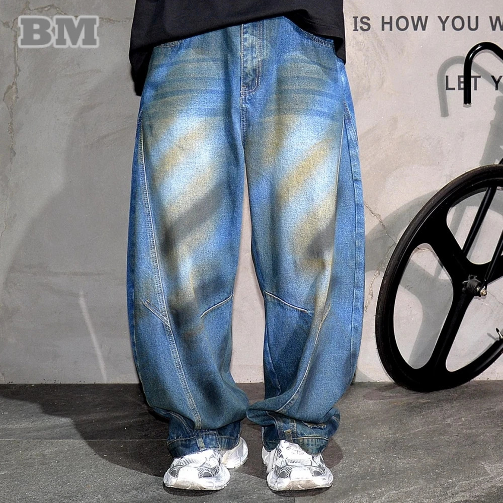 Mens highend American loose fit suitable for washing jeans Korean Distressed denim pants street clothing hiphop fashion products skateboard bags 250