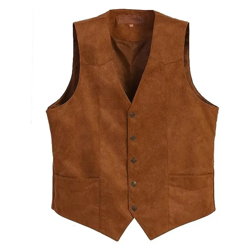 Mens suede V-neck vest ultra-thin business dress retro single chest top 250420BJ