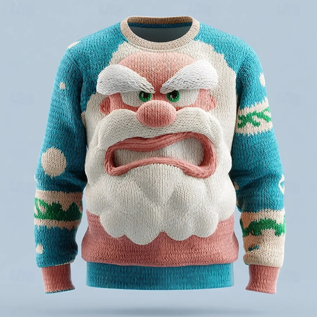 Christmas Mens Top Santa Claus 3D Print Cartoon Pullover Sweater Crew Neck Casual Daily Warm Long Sleeve Pullover Casual Tops251120