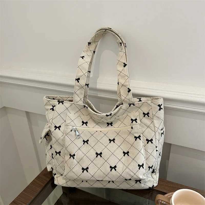 Sacs fourre-tout en velours côtelé à la mode de Style coréen, nouveau sac à bandoulière imprimé à motifs de diamants, sac à dos avec nœud papillo