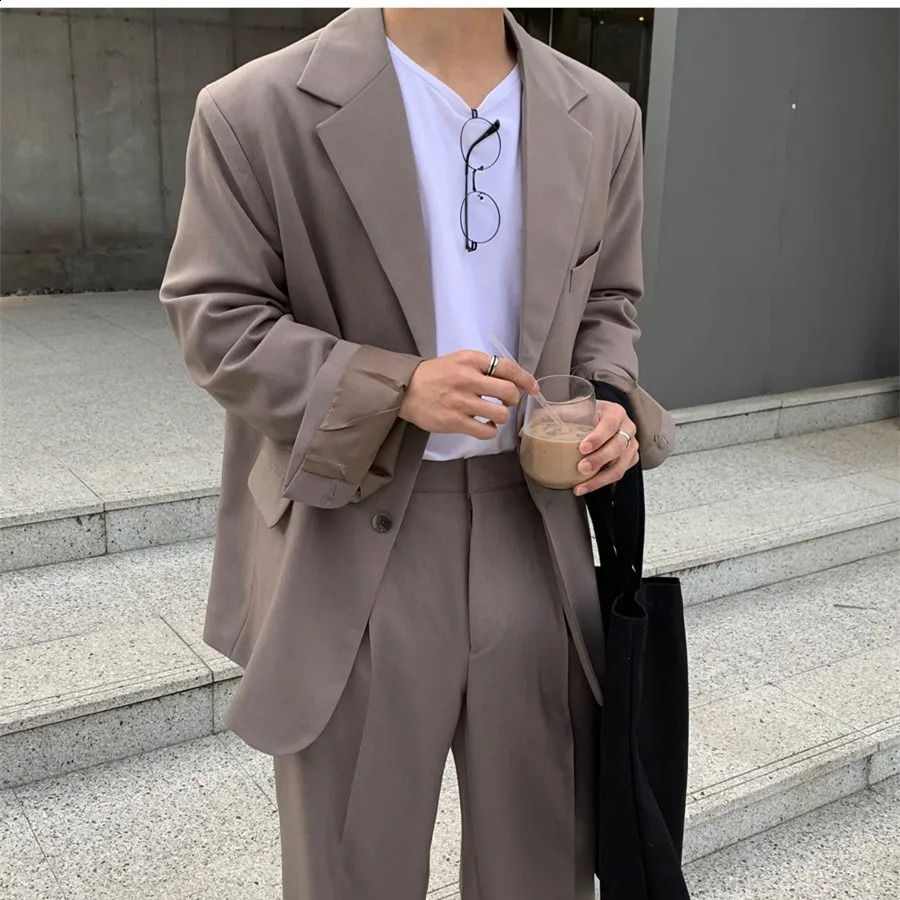 Mens Suit Jacket Japanese and Korean Style High Sense Spring Trend Casual Small SuitBlack Over Size Jacket 250423