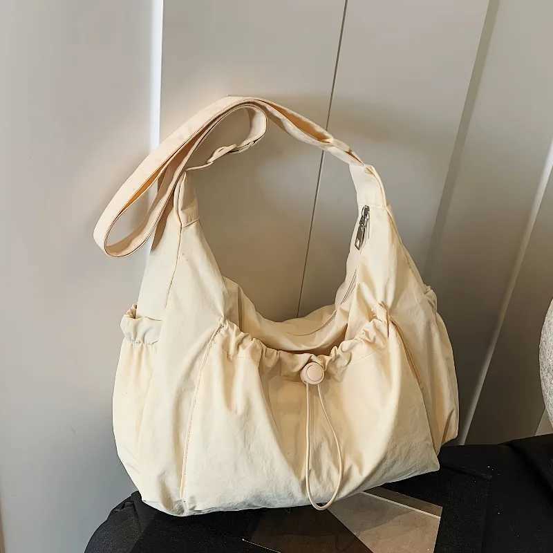 Elegant Womens Crossbody Bag with Adjustable Drawstring and Pleated Design Fashion Versatile Casual Solid Color Canvas BagsXJ251122