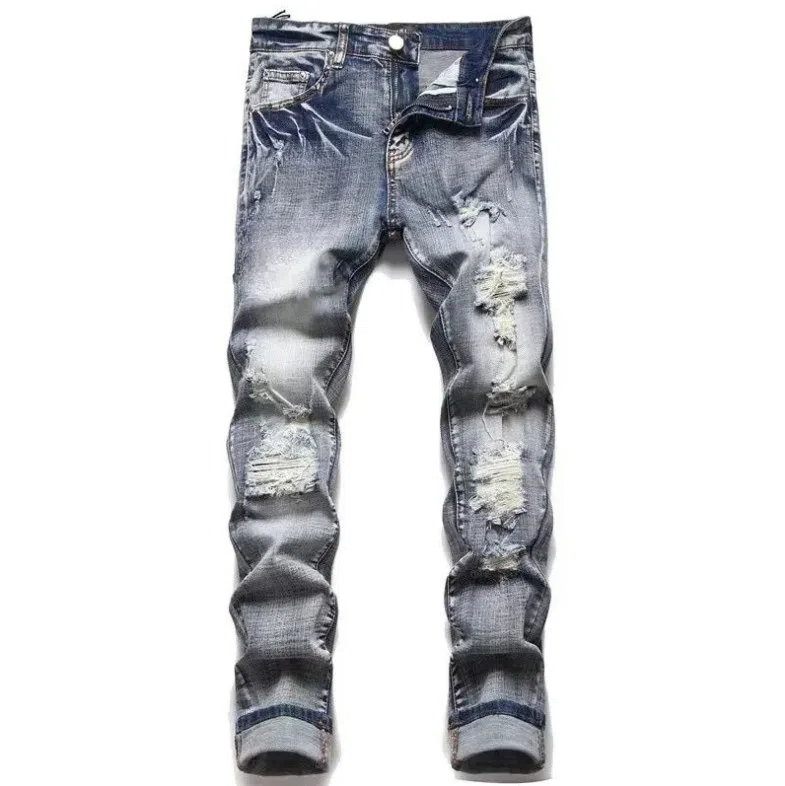 Men's Jeans Streetwear Embroidered Pants Women's Ripped Patch Hole Denim Fashion Brand Slim Fit S260826DEKO
