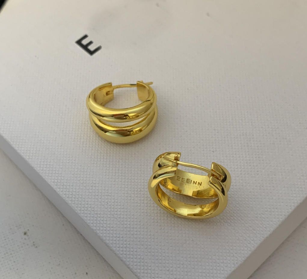 Hoop earrings designer earrings for woman earings gold earrings double layered personality stud earrings girls jewellery with gift box Christmas-image-1085757569