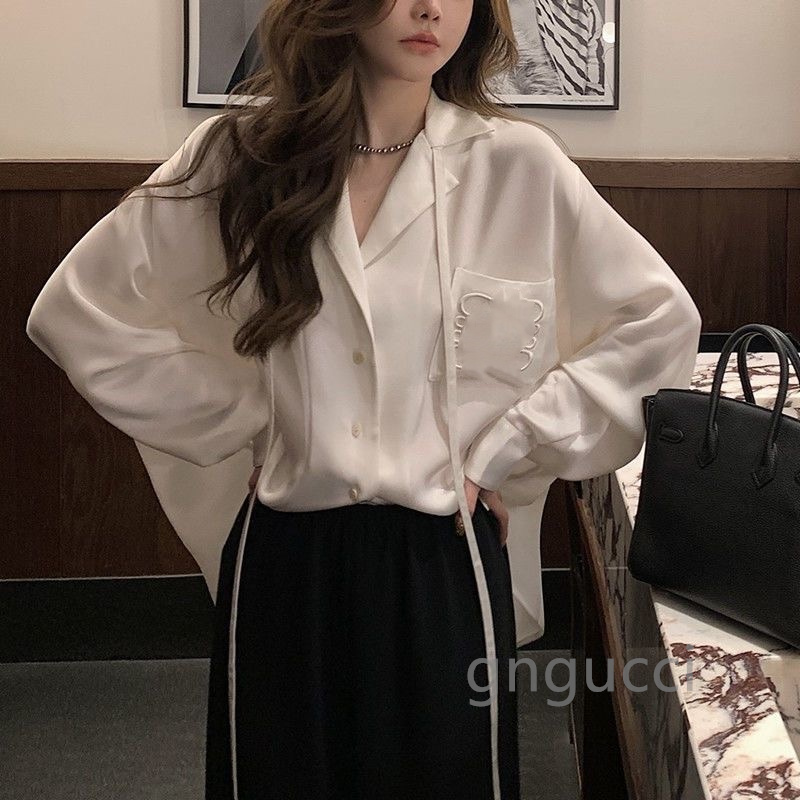 Designer Womens Shirts Casual Blouses Womens Loose Lapel Neck Cotton Shirts Letters Embroidery Women Fashion Long Sleeved Sweatshirts Designer T-image-748999671