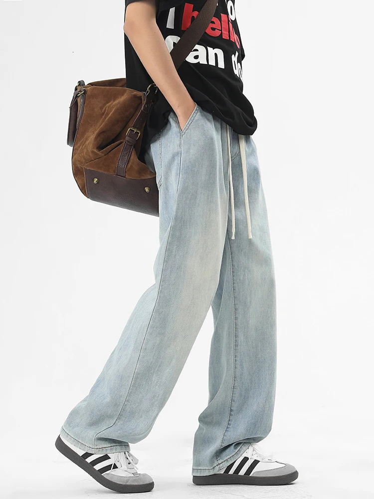 Summer mens jeans Korean fashion breathable cotton lightweightthin wide leg casual loose straight 250409Z