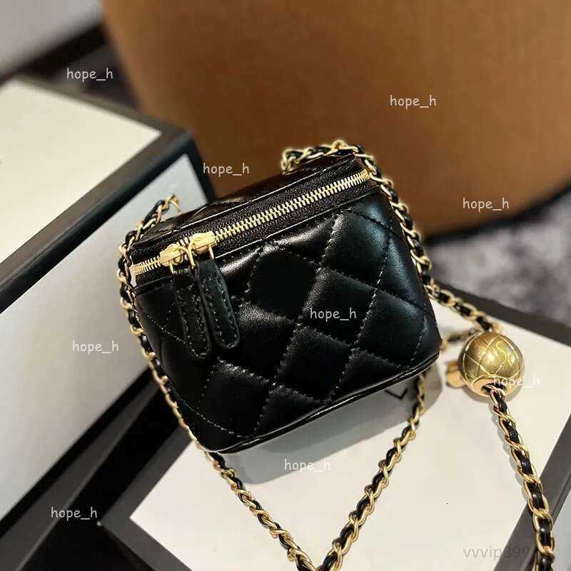 Sacs Cassin Coube en cuir Dames Designer Mini Makeup Vanity Box Gold Ball Purse A réglable Matelasse Sac à bandoulière