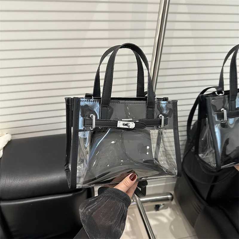 2 pièces sac de gelée en PVC Transparent nouveau Style Sen doux fille à la mode polyvalent à main bandoulière lettre fourre-tout sacs H260704