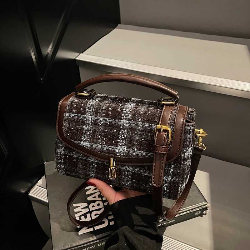 Petit sac à main à carreaux en laine, sac de travail Super populaire, sac à bandoulière simple, nouvelle collection hiver 2025, 1013RJXJ251122