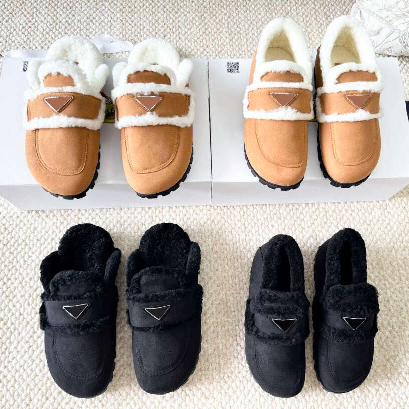 Top quality luxury Fur slide Designer mule shoe mens Furry Suede leather slipper woman comfortable fluffy teddy flat shoe loafer moccasins casual yo