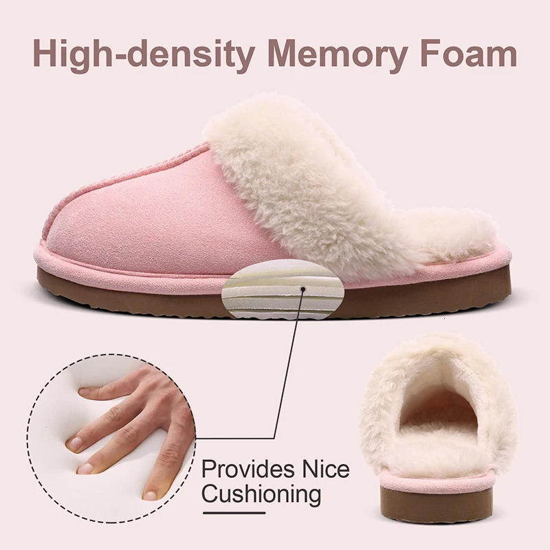 Kidmi Winter Women Fuzzy Slippers Classic Fluffy House Shoes Indoor Warm Suede Cozy Slippers Casual Non-slip Cotton Shoes 251204