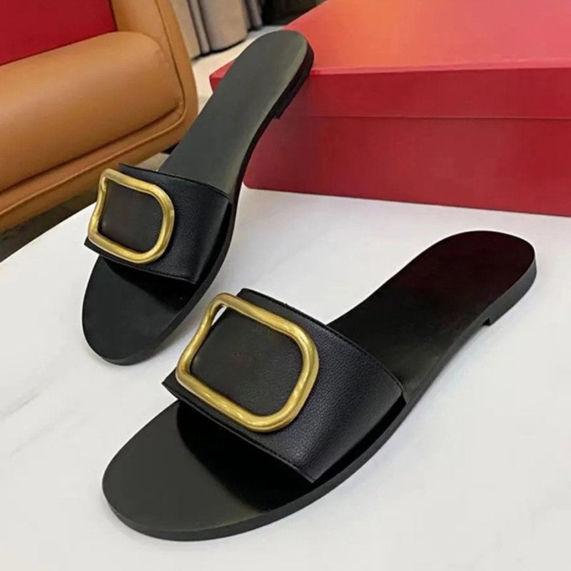 Designer Sandals Leather Womens Slides Fashion Summer Beach Indoor Sandal Classic VLogo Signature Calfskin Slippers Clogs Mules Shoes dhgate Flats H