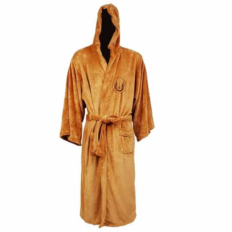 Jedi Cosplay Nightgown Male Homewear Flannel Robe Male With Hooded Thick Star Dressing Gown Empire Mens Bathrobe Winter Robe C251124-image-1085913737