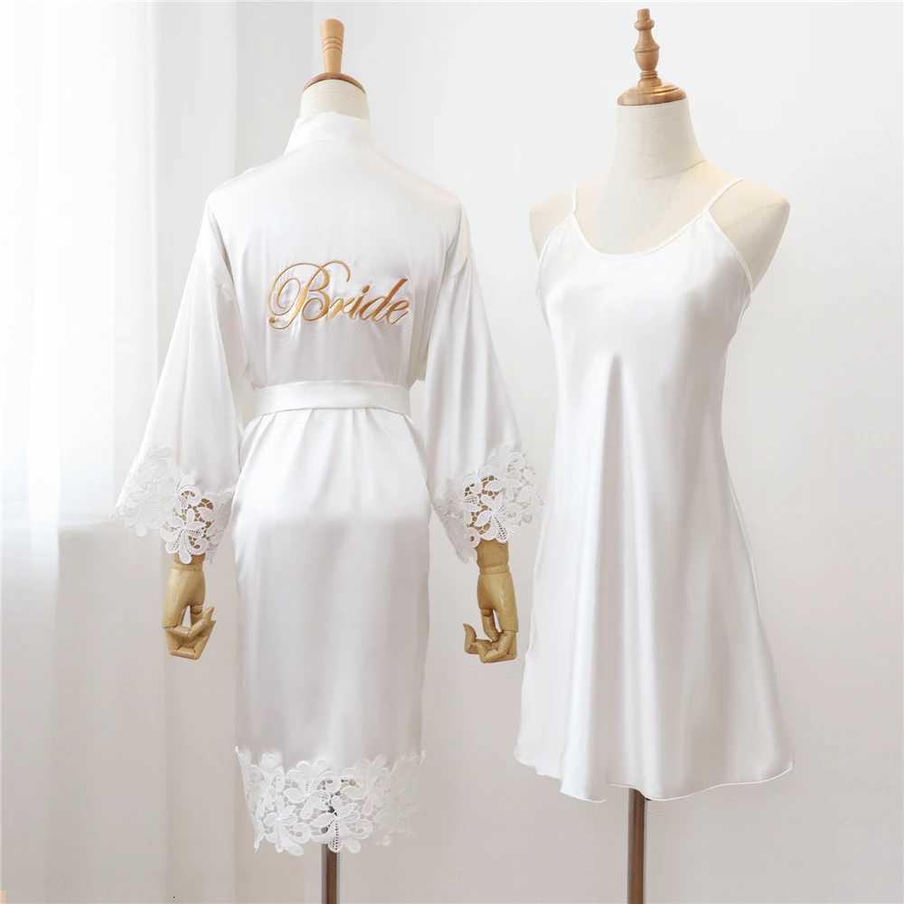 Sexy Lace Bride Bridesmaid Kimono Dresses Robes Women Home Gown Intimate Lingerie Wedding Robe Set Night Sleepwear Bathrobe 2PCS C251124-image-1085913699