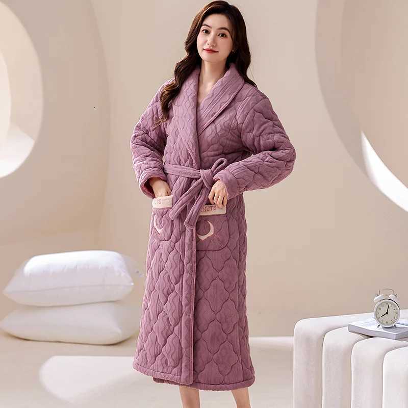 High Quality Winter Thickened Cotton Clip Robe Women Comfortable Pyjamas Female Bathrobe C251124-image-1085913428