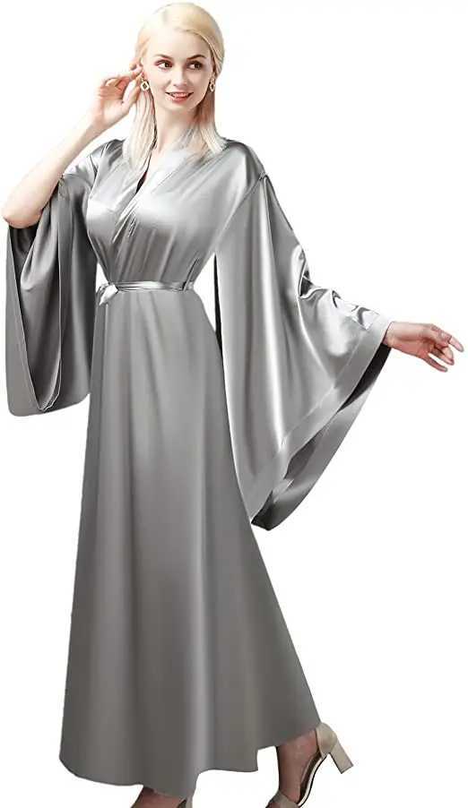 Solid Color Sleepwear Robe Lace Up Peignoirs For Women Pajama Flare Sleeves Bathrobes Female Nightwear Elegant Loungewear C251124-image-1085913325