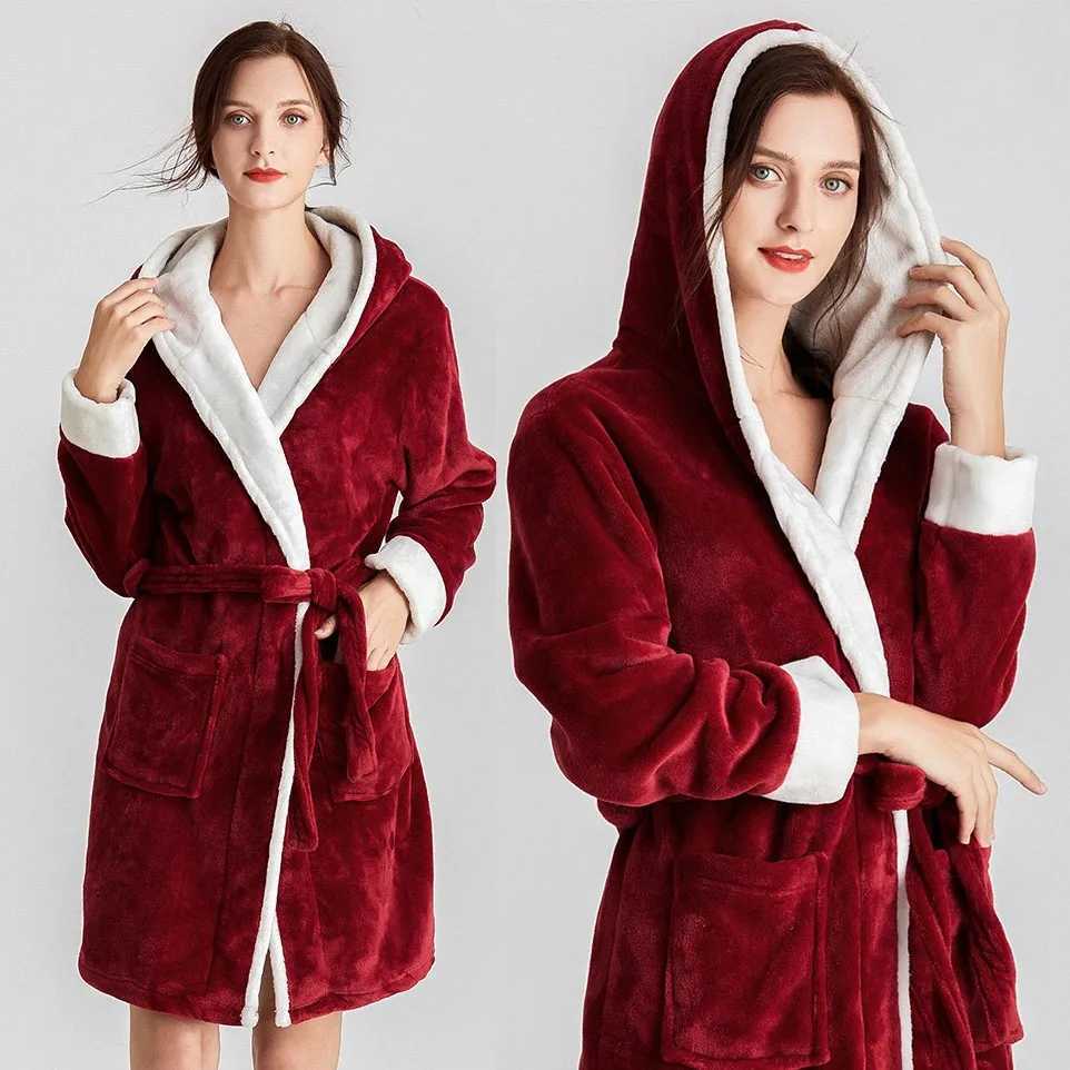 Female Flannel Thick Robe Nightwear Winter Warm Sleepwear Nightgown Women Coral Fleece Bathrobe Gown Loose Hooded Christmas Robe C251124-image-1085913639