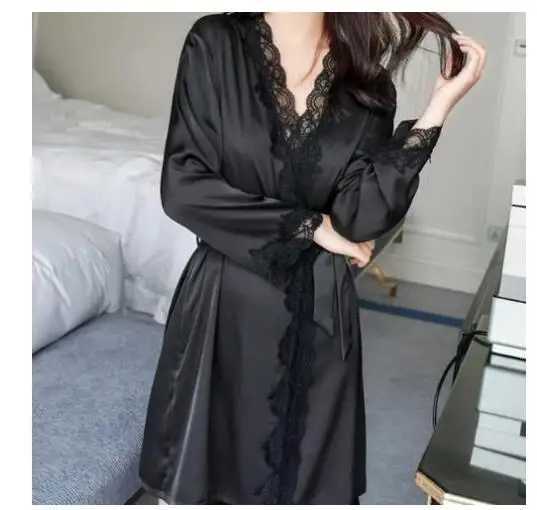 Womens Satin Silk Woman Lace Robe Female Lace Bathrobe Womens Robes Sleepwear Ladies Sexy Robe For Women Drop Shipping C251124-image-1085912897