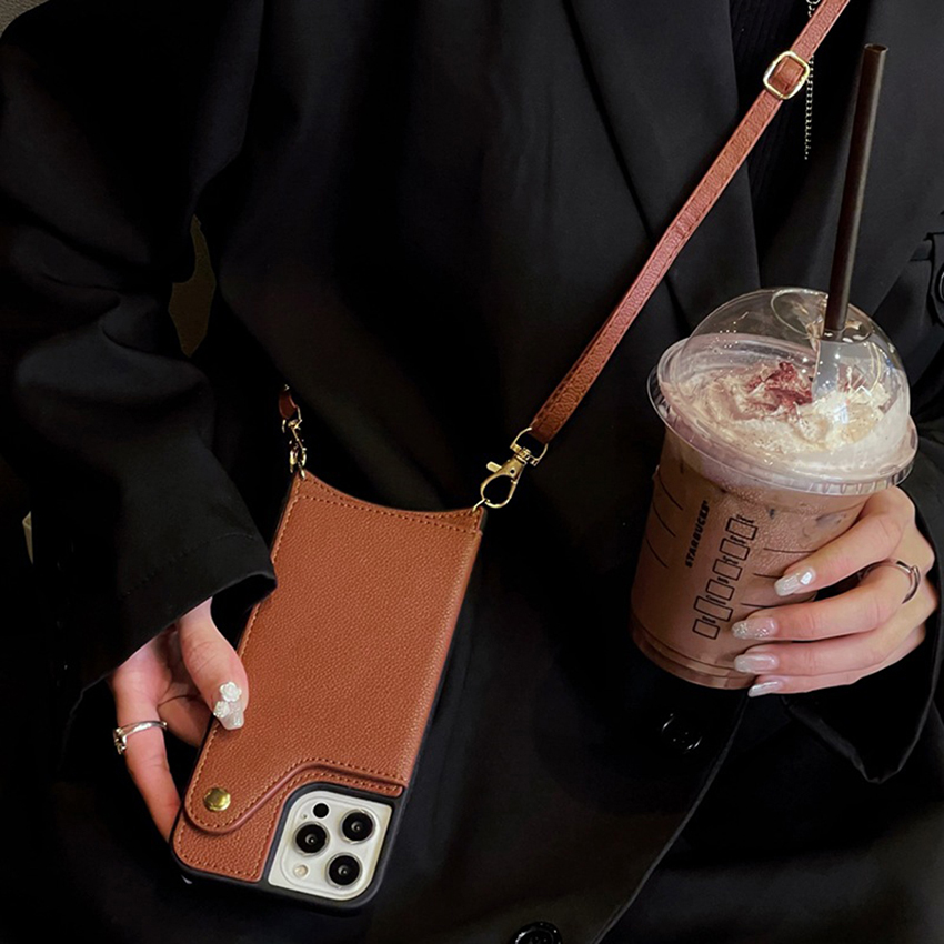 Makeup mirror crossbody hanging rope phone case for iPhone 16 15 14 13 12 11 Pro Max Plus Fishtail 16promax phone case card pocket 15pro 14pro co