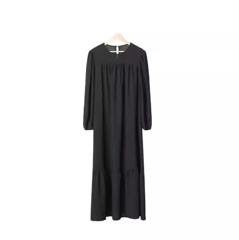 (2030) New Solid Color Elegant and Simple Loose Large Size Elastic Cuff Dress