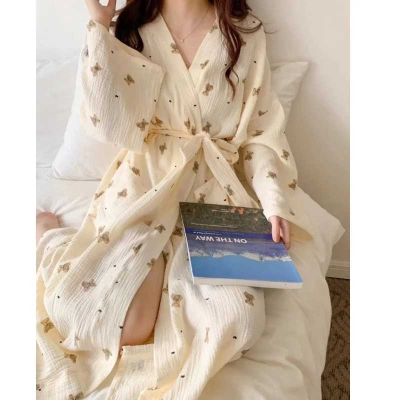Sleeping Robe Female Spring and Fall New Japanese Ins Style Cute Bathrobe Bear Long-Sleeved Casual Princess Style Home Clothing C251124-image-1085912814