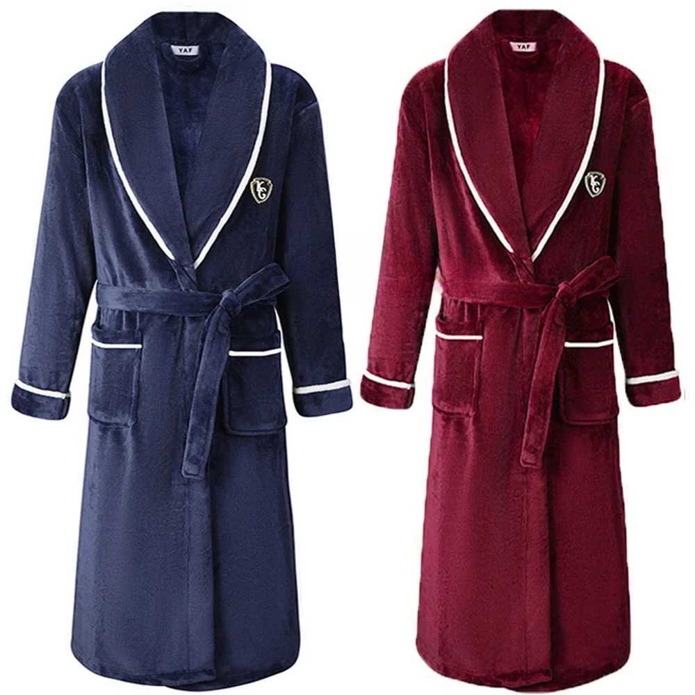 Thickened Flannel Men Robe Sleepwear Autumn Winter Warm Coral Fleece Bathrobe Gown Nightwear Loose Casual Home Wear Loungewear C251124-image-1085912918