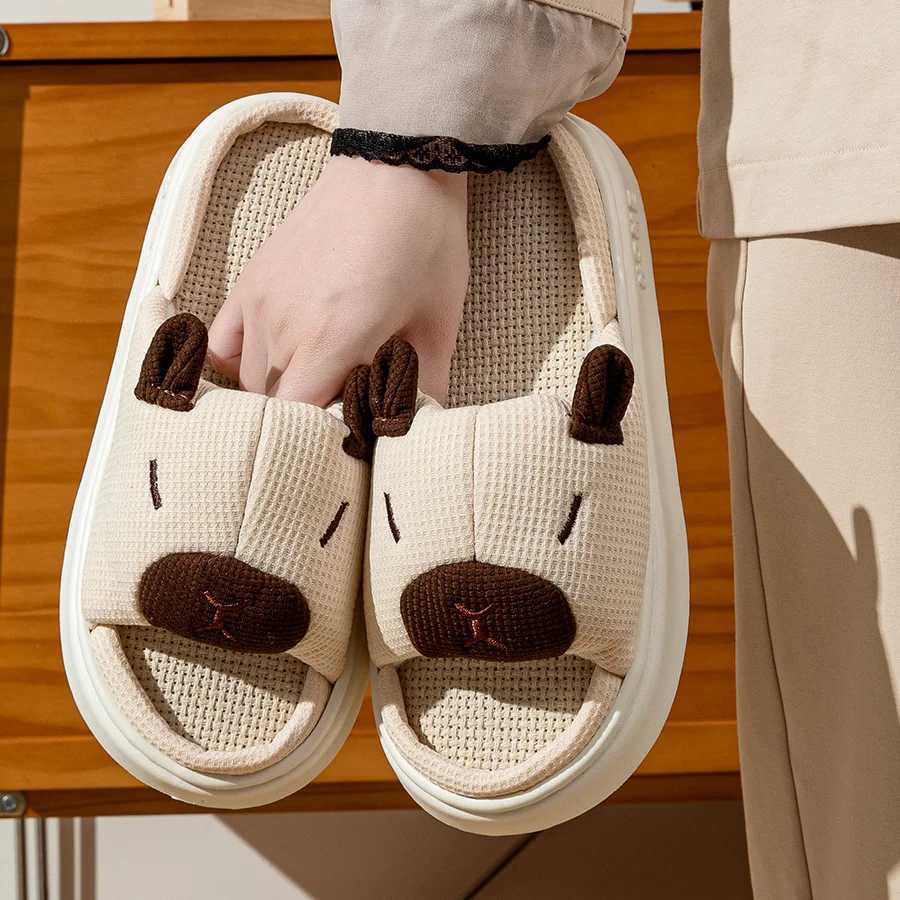 Women's Indoor Soft Home Slippers Summer Cute Capybara Cartoon Flax Thick Sole Anti-slip Bedroom Comfortable Fashion Shoes T260922