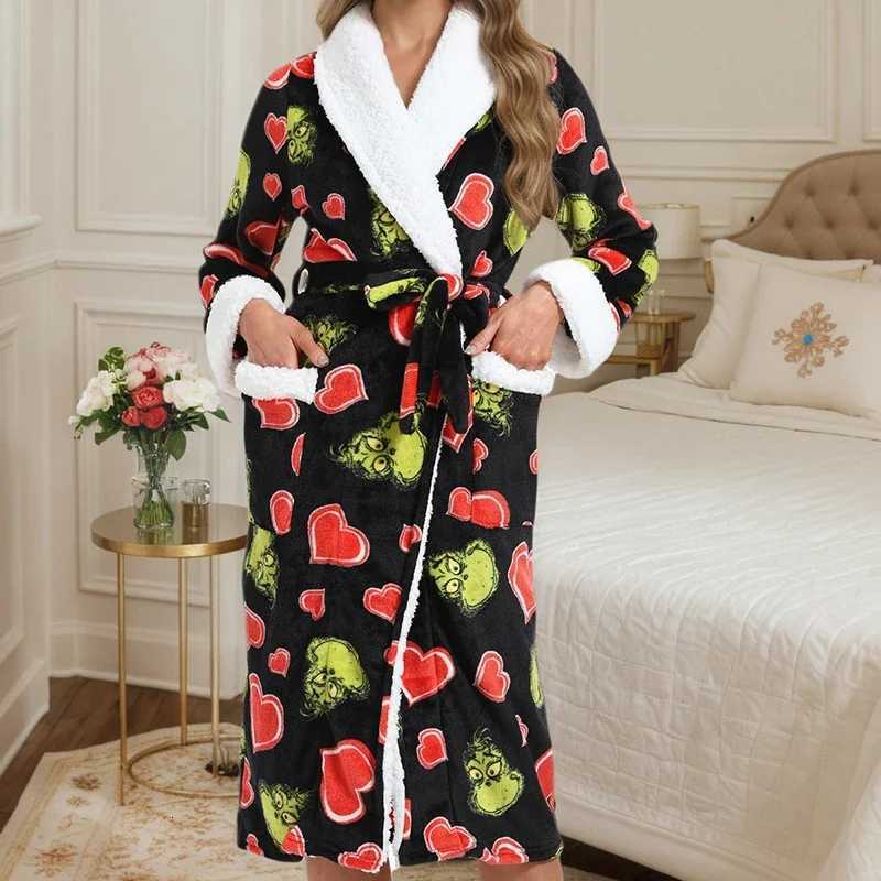 Halloween Skull Bathrobe Winter Flannel Female Robe Kimono Gown Thicken Warm Coral Fleece Bathrobe Loungewear Loose Sleepwear C251124-image-1085913549