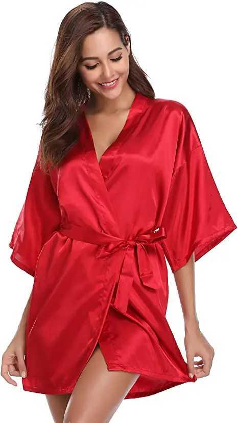 New Silk Kimono Robe Bathrobe Women Silk Bridesmaid Robes Sexy Navy Blue Robes Satin Robe Ladies Dressing Gowns C2511246-image-1085952493