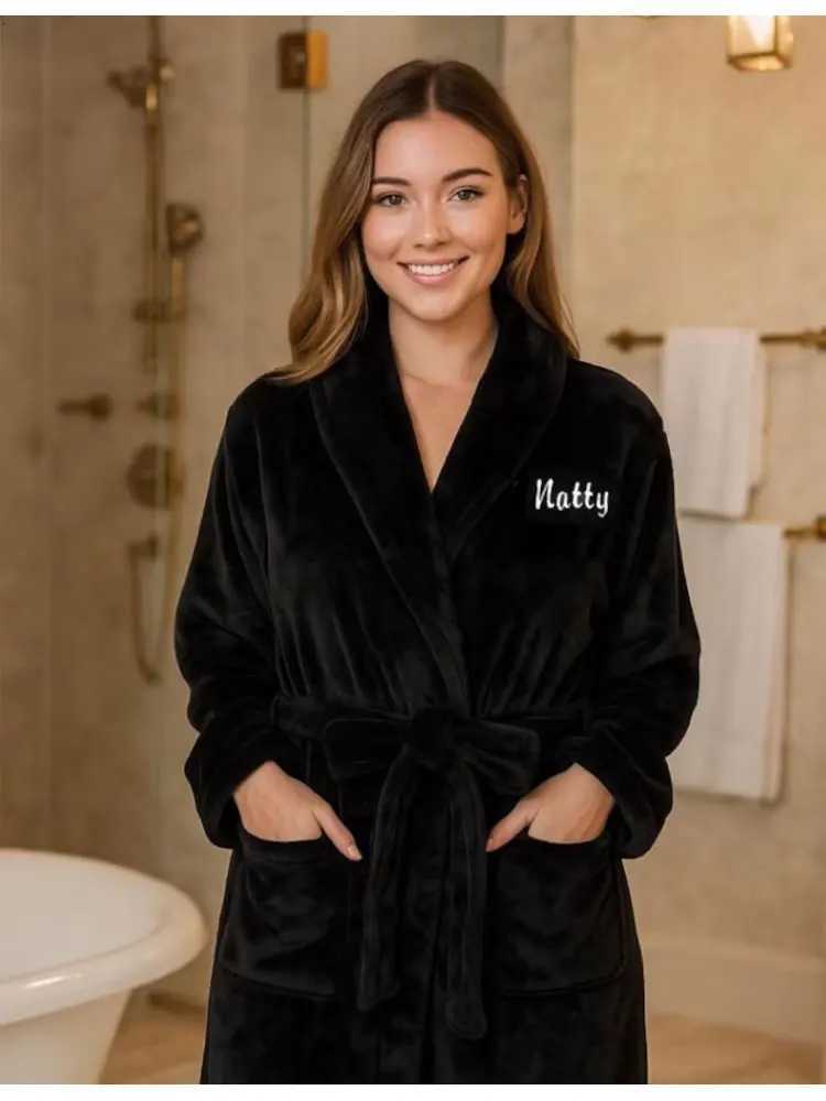 Personalized Embroidered Long Plush Bathrobe Fleece Robe Monogrammed Bathrobe Unisex Ideal for Anniversaries Mothers Day Yours C251124-image-1085913700