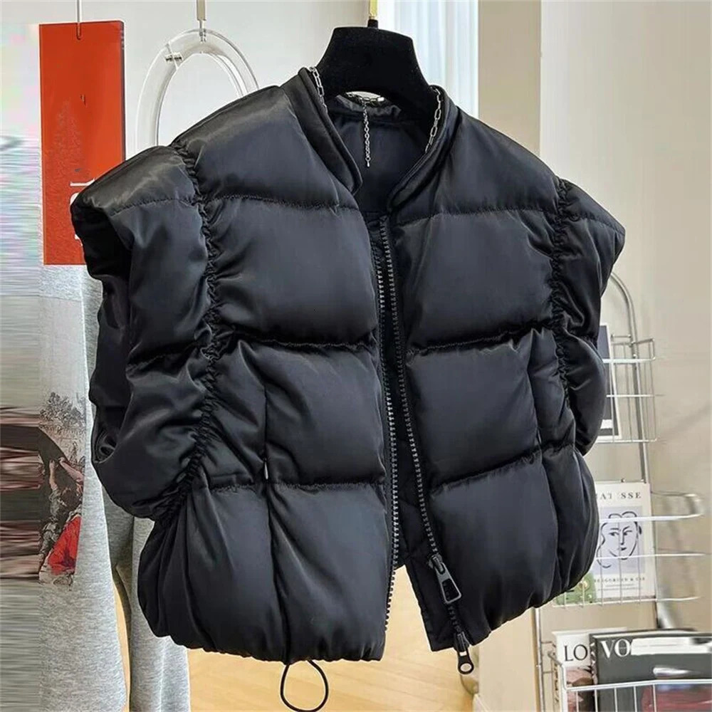 Fashion Down Cotton Short Jacket Waistcoat Jackets for Women Winter Black Coats Female Vest Tops 251120