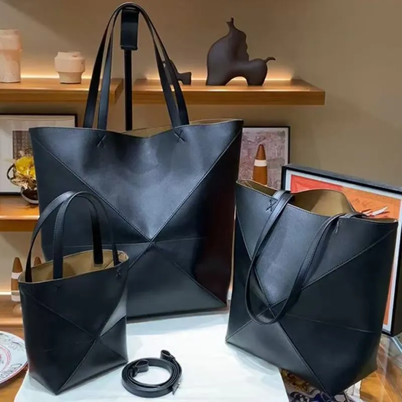Ladies' Design New Model Leather Women's Bag Deformed Geometric Patchwork Folding Tote Shoulder Bag for Single Shoulder or Crossbody Weari