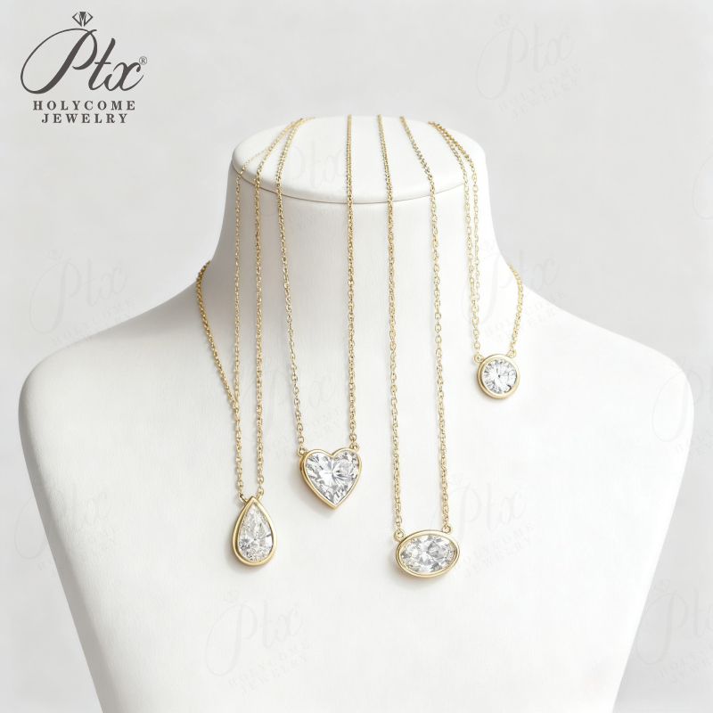Stackable Diamond Necklaces 18K 14K 10K Gold 925 Silver Moissanite Pear Oval Heart Round Shape Bezel Setting Gift Classical