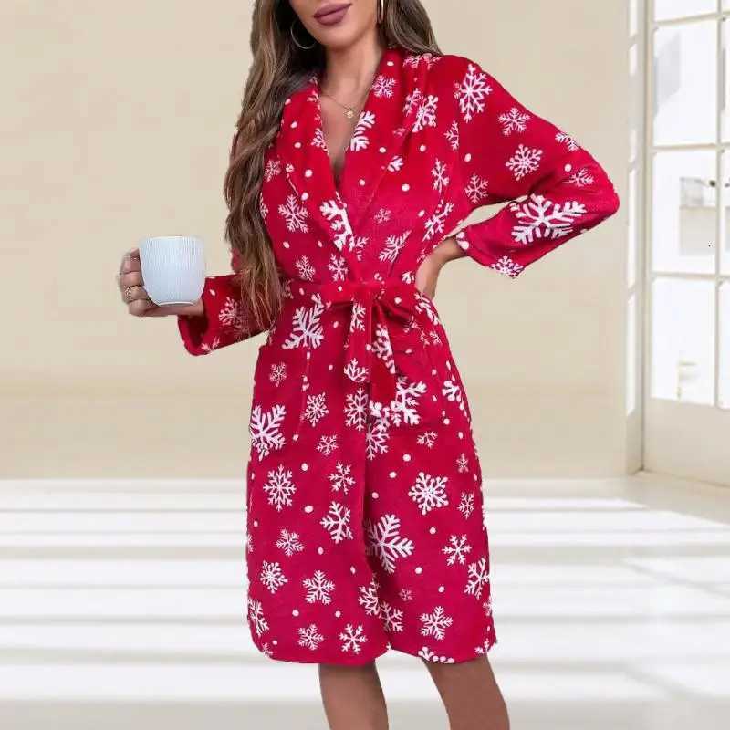 2025 Winter Flannel Robe Women Warm Fleece Kimono Snow Print Christmas Party Homewear Lady Soft Bathrobe Gown Loungewear C251124-image-1085913607