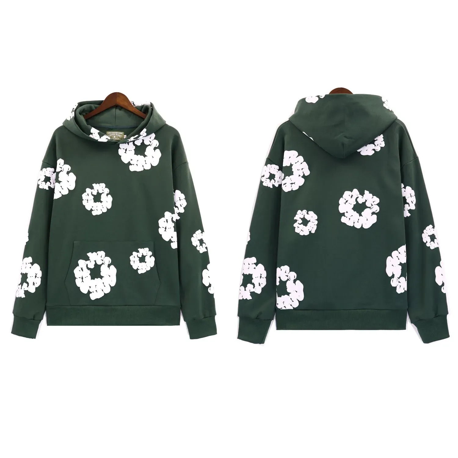 Denim Teears Street Style Unisex Pullover Hoodie Kapok Puffer Floral Print Long Sleeve Oversized Sweatshirt Multi Colors Casual Hoodie For Men Women