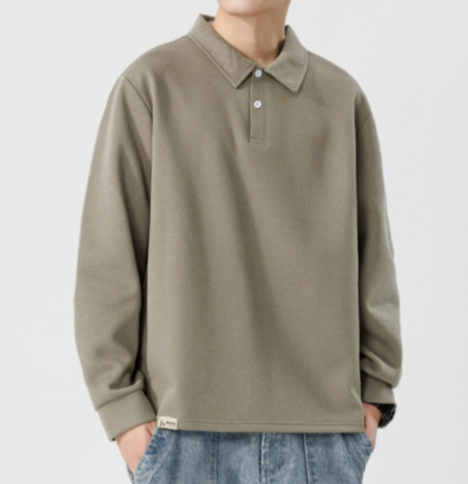 56 Men Long-sleeved Autumn and Winter Heavy Loose Solid Color Lapel Youth Casual
