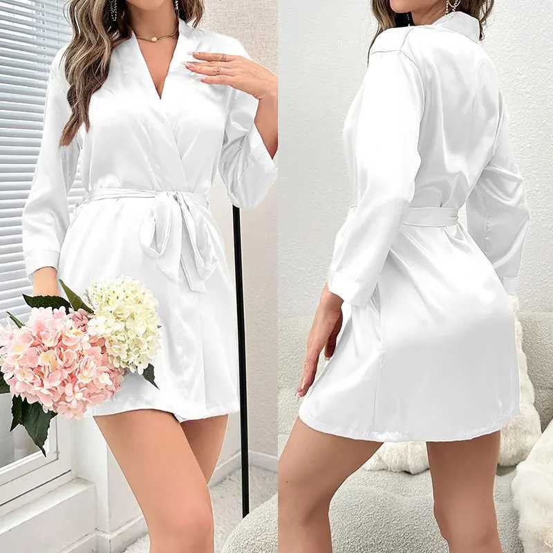 Womens Short Kimono Robe Silky Satin Bathrobe Bride Bridesmaids Getting Ready Sleepwear Soft Nightgown C251124-image-1085913283
