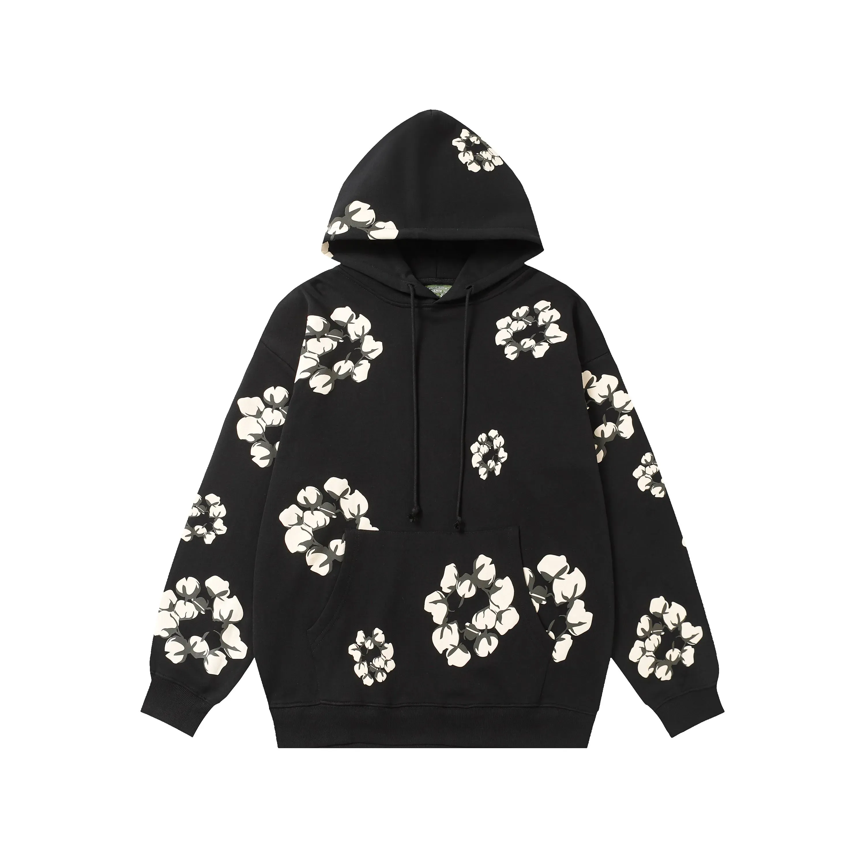Denim Teears Street Style Unisex Pullover Hoodie Kapok Puffer Floral Print Long Sleeve Oversized Sweatshirt Multi Colors Casual Hoodie For Men Women