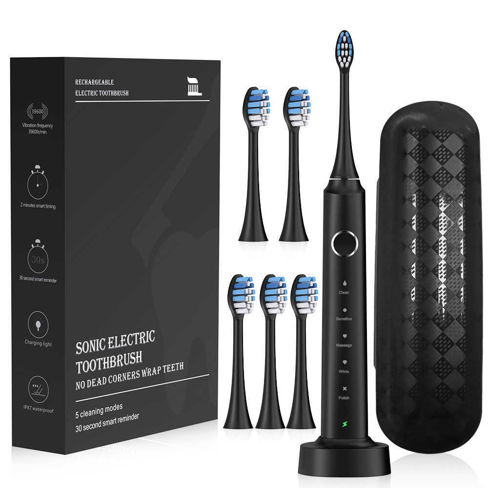Best-selling 6-brush head sonic electric toothbrush with wireless charging, soft bristles, portable adult toothbrush, gift set L251124-image-941272390