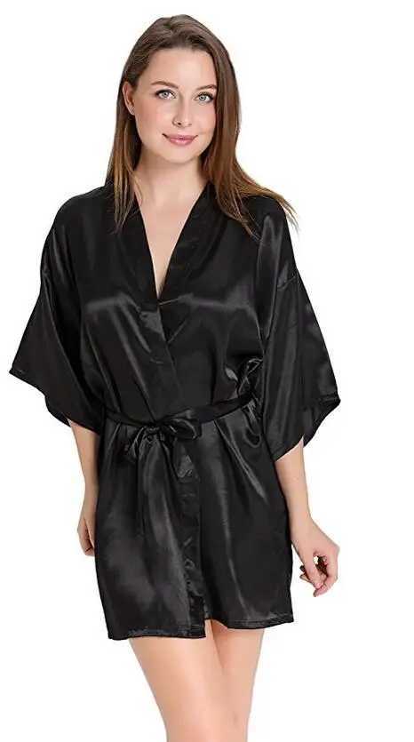Sexy Silk Satin Night Kimono Robe Short Bathrobe Perfect Wedding Bridesmaid Bride Robes Solid Dressing Gown For Women C251124-image-1085912970