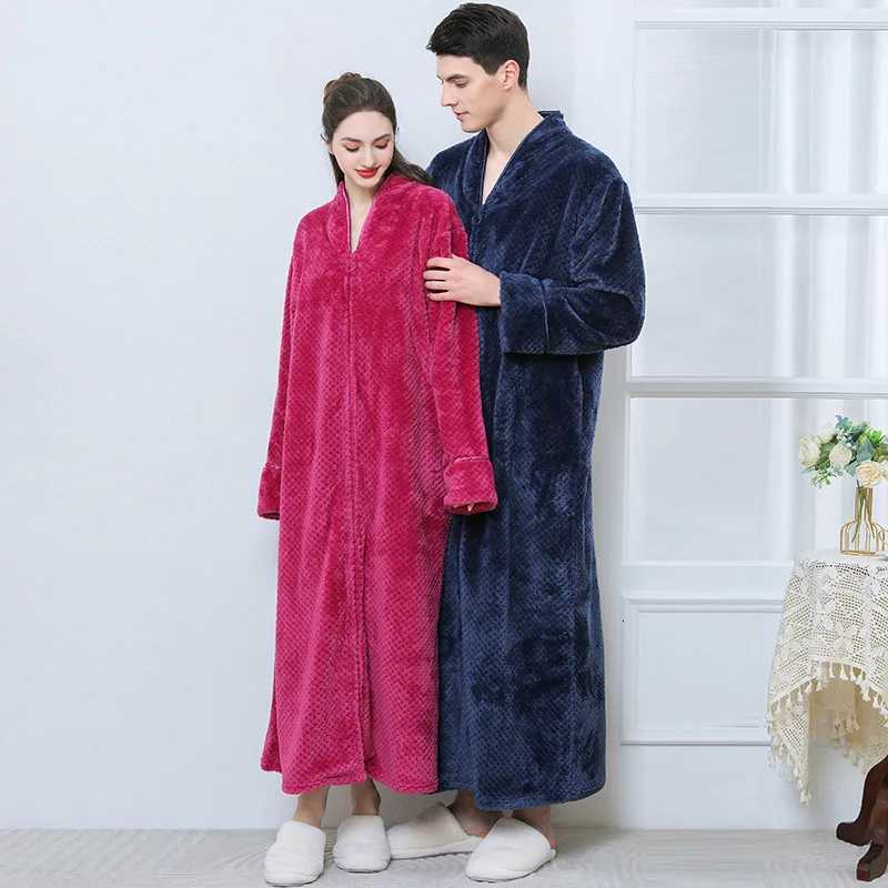 New Thickened Zipper Nightgown Flannel Nightgown Autumn and Winter Sleepwear Solid Color Mens and Womens Bathrobe C251124-image-1085913760