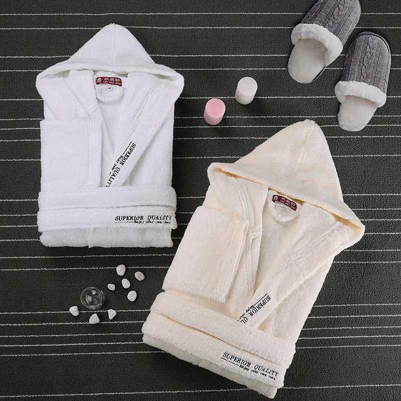 Thick Cotton Hooded Bathrobe Embroidery Soft Terry Robe Hotel Absorbent Night Dressing Gown Pijamas Bridesmaid Robes Household C251124-image-1085913542