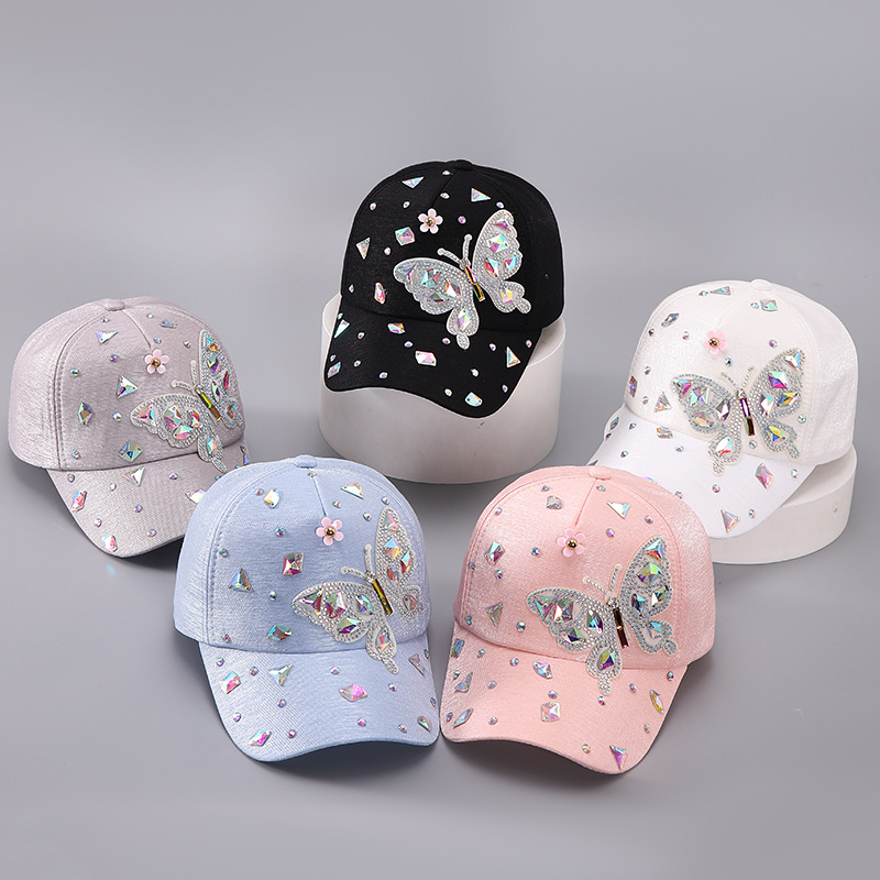 Womens Baseball Cap with Colorful Glass Rhinestones and Butterfly Sequins Sunshade Visor Cap Y2K designer beanie bonnet spring and autumn hat lux