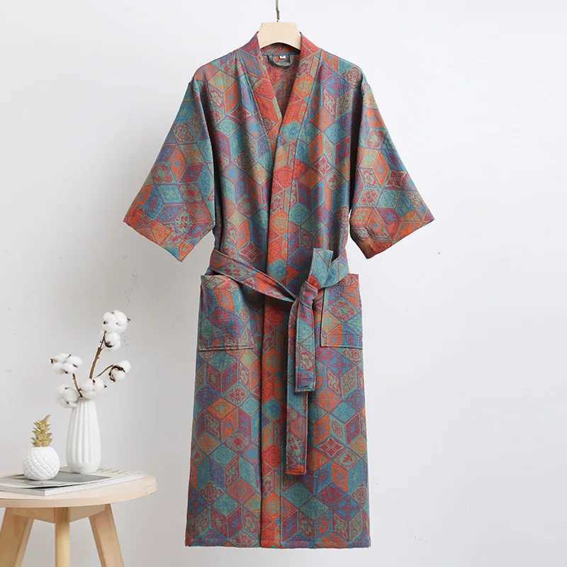 Womens Bathrobe Cotton Muslim Fashion Long Three Quarter Sleeve Pocket Sleepwear with Sash Pajamas Robe Large Size C251124-image-1085913585