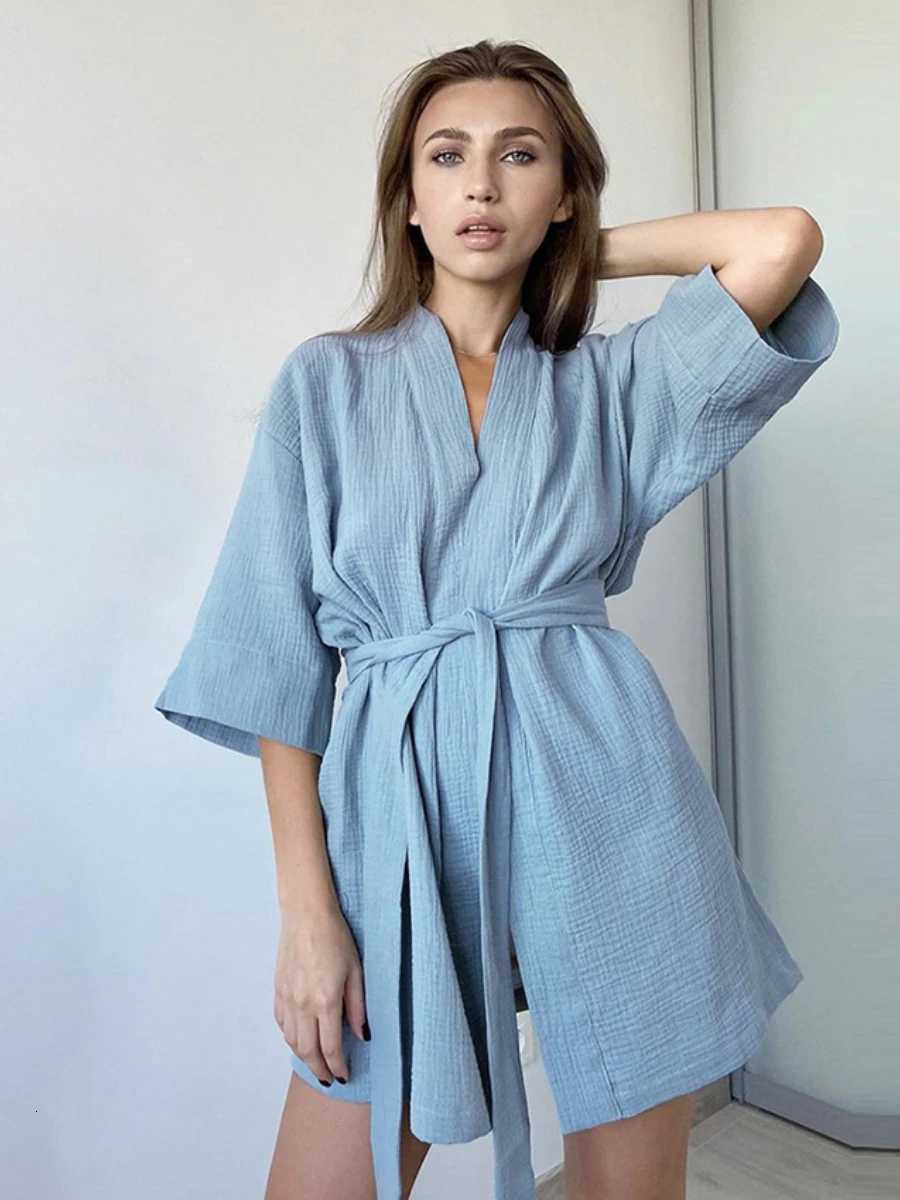 Mozuleva Cotton Short Nightgown Autumn Womens New Solid Color Short Sleeved Pajamas Loose Bathrobe Casual Female Nightgown C251124-image-1085912849