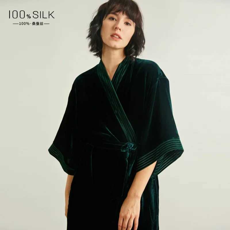 Winter Womens Silk Robe Thickened Warm 100 Mulberry Silk Velvet Kimono Soft Skin-Friendly Loungewear Home Bathrobe Nightgown C251124-image-1085912777